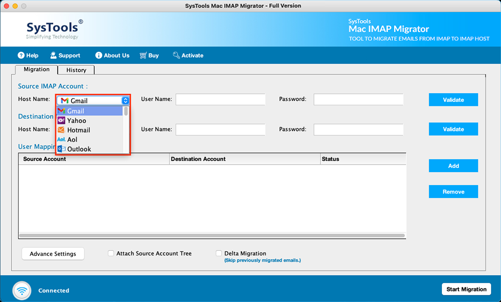 select roundcube account