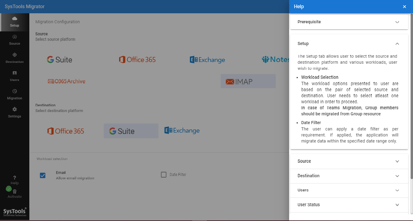 setup the tool to migrate zimbra to Gmail