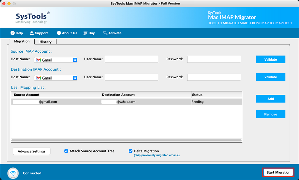 click start migration to transfer mweb to gmail