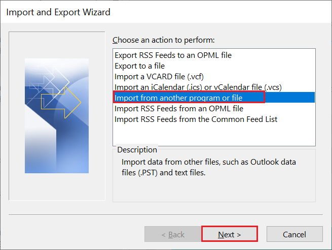 Outlook another program