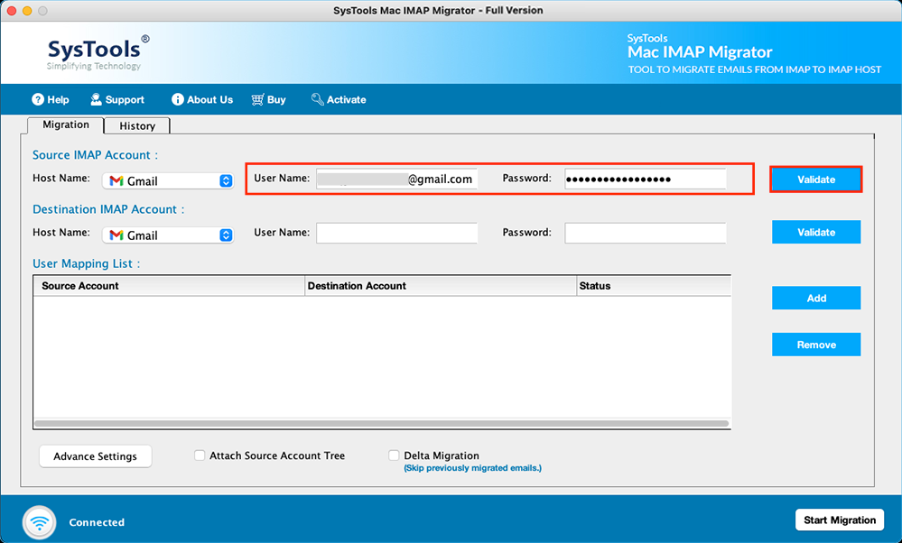 enter mweb account details and click validate