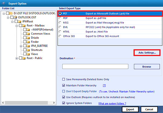 select export type