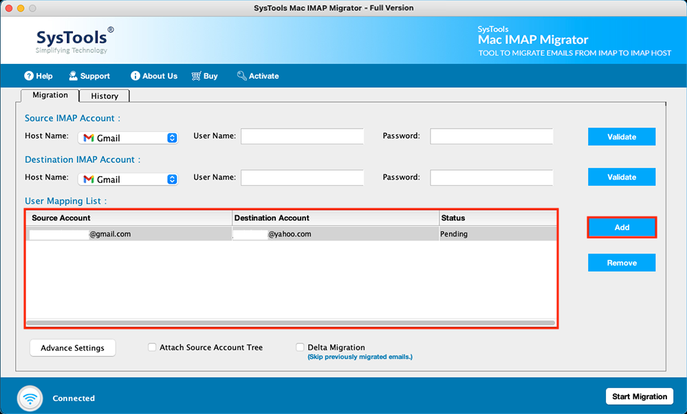 add more accounts under user mapping list box