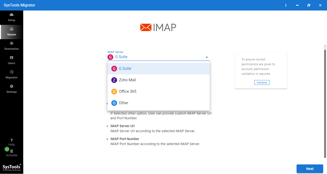 select an imap server