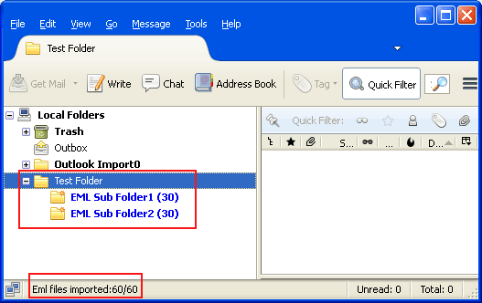 select test folder to see all imported eml files