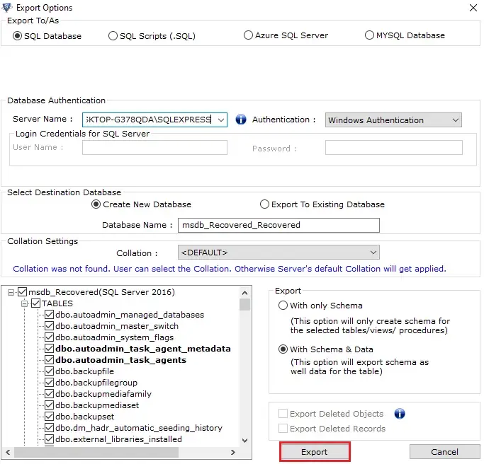 click export