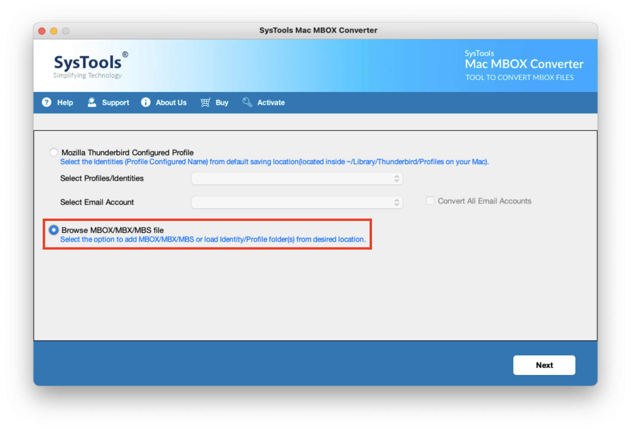 choose browse MBOX file option 