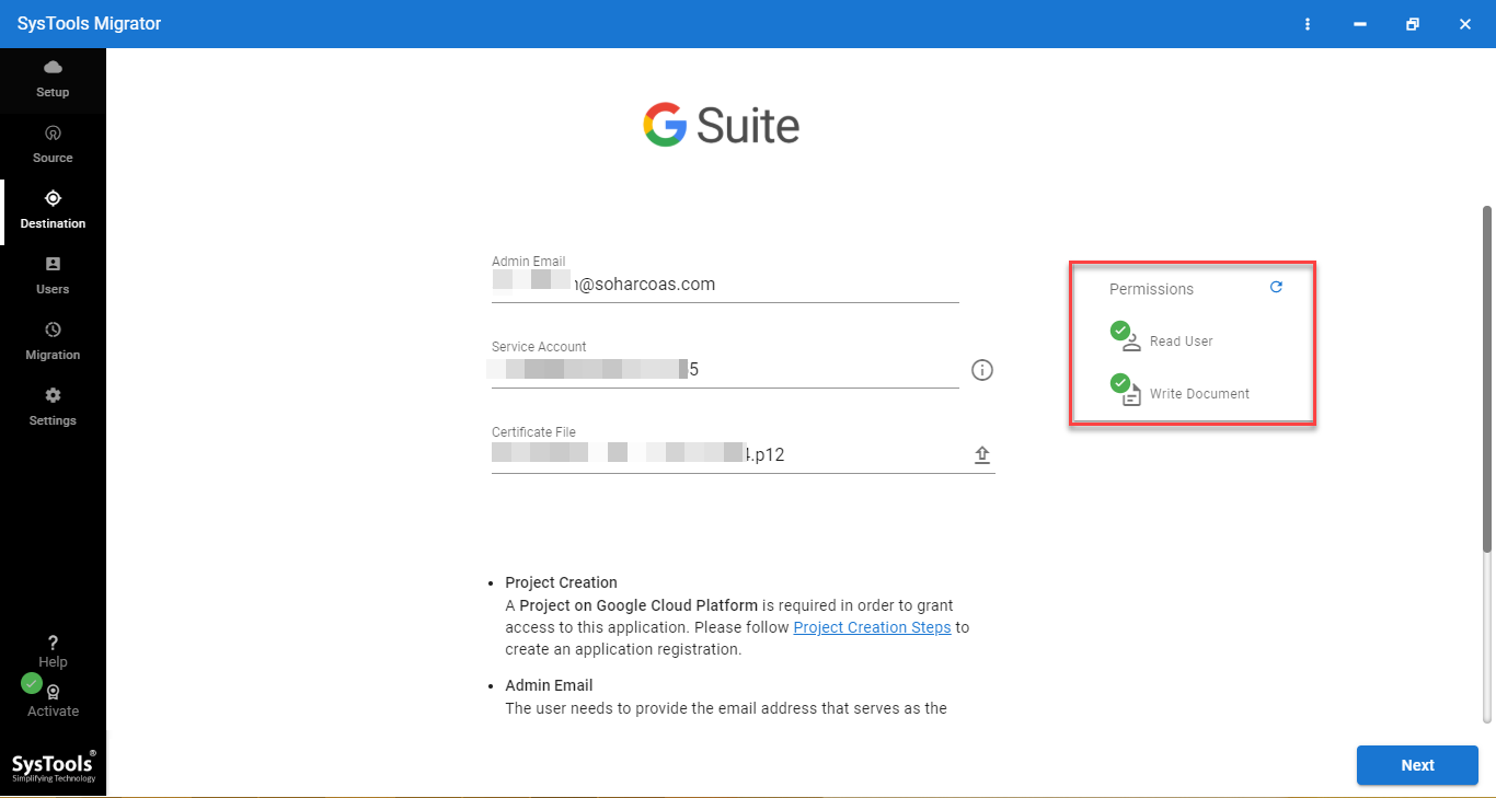 enter g suite detail