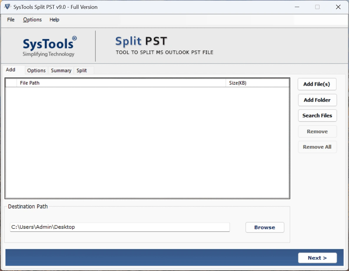 install split pst software