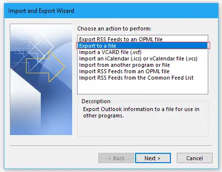 choose export file option