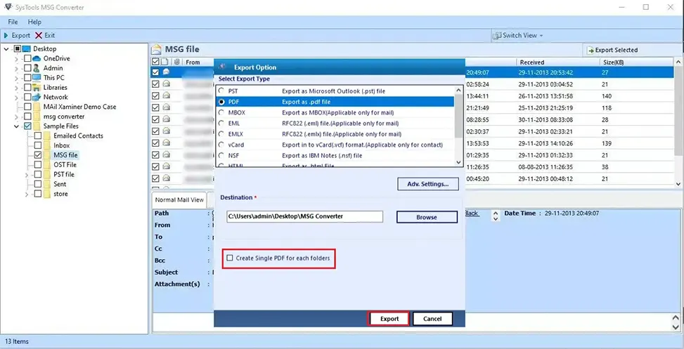 Converted MSG into PDF