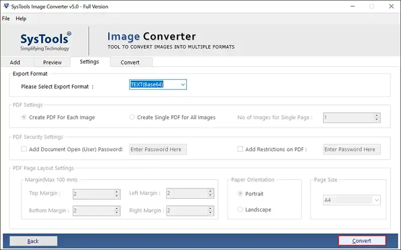 convert option to convert bmp to text