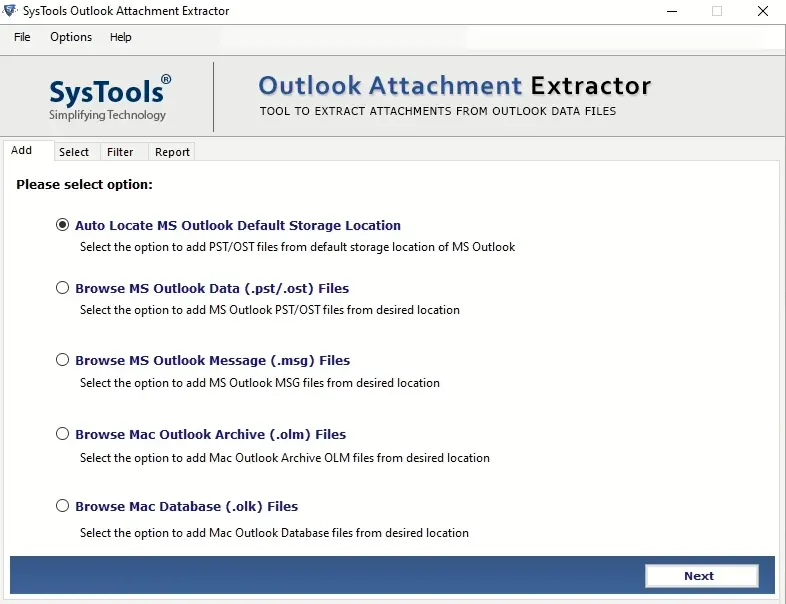choose auto locate ms outlook default storage location option