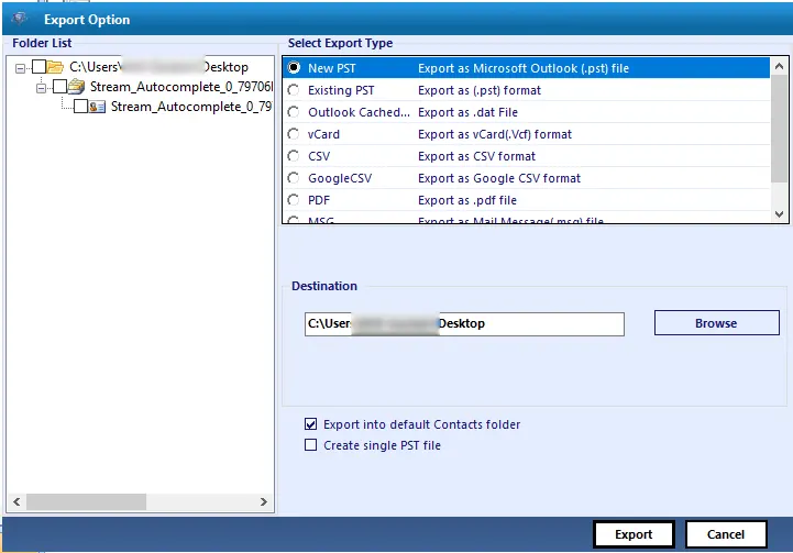 Cached Contacts Recovery in Outlook steps