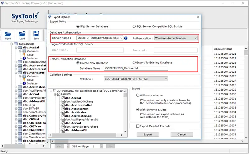 choose export to sql server database