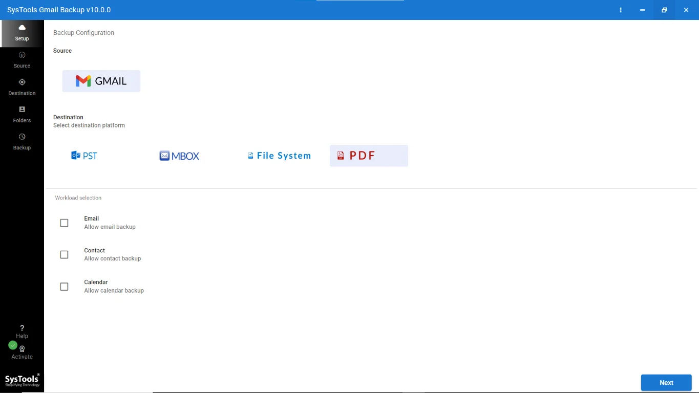 Select PDF destination option