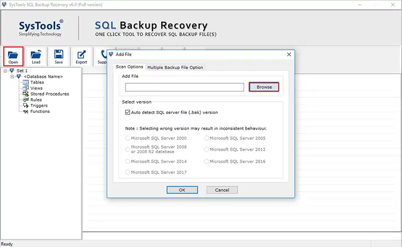 load sql bak file