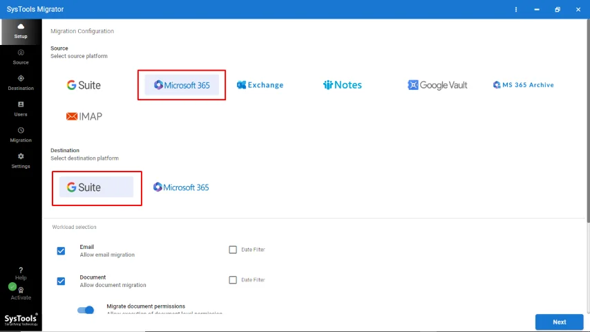 click microsoft 365 and g suite options