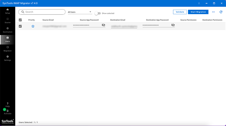 SysTools IMAP Migrator - Imported User List