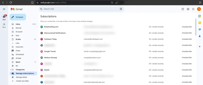 Manage Email Subscriptions on Gmail 