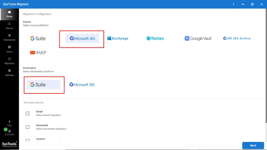 choose microsoft 365 and g suite options