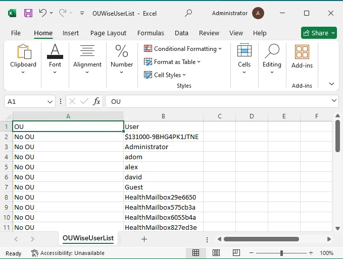 PowerShell CSV list of OU level User data