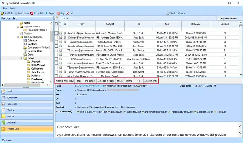 preview entire Outlook email data 