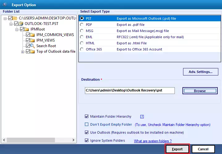 export pst files