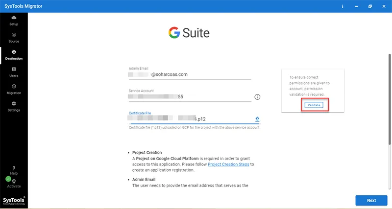 enter g suite account
