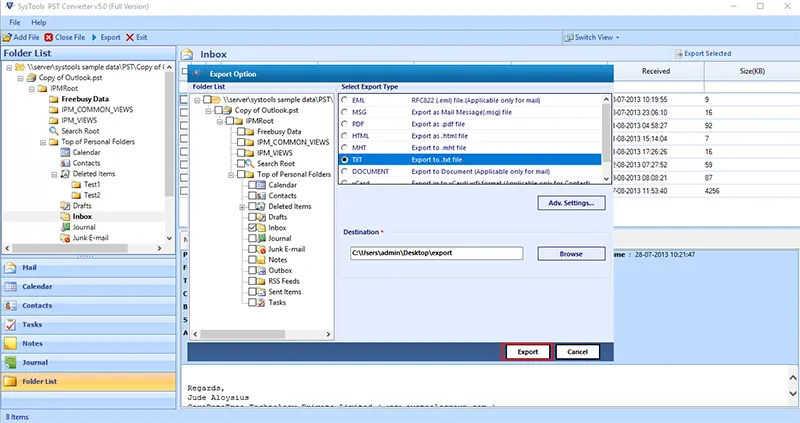 Transfer Outlook Calendar to TXT file