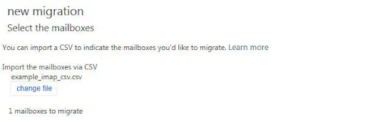 On the "Select the mailboxes" screen, locate the CSV 