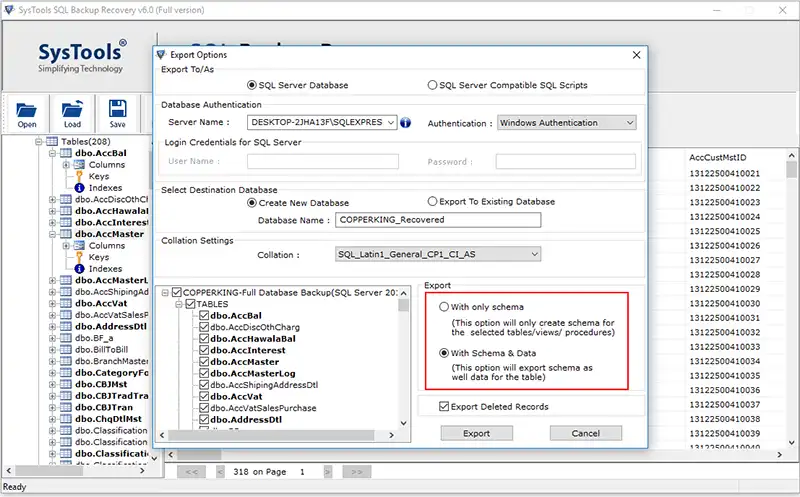 export with schema or schema & data